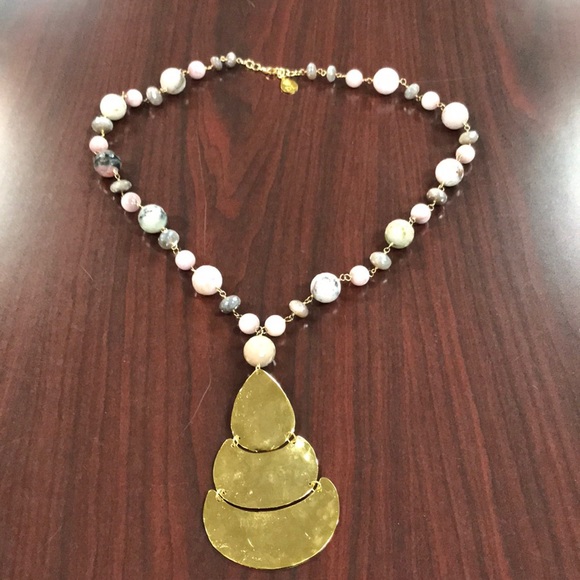 Deborah Lyons hammered gold plate beaded neckware